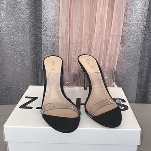 New Schutz Ariella Transparent Slide Sandal Nubuck Leather Black 10.5